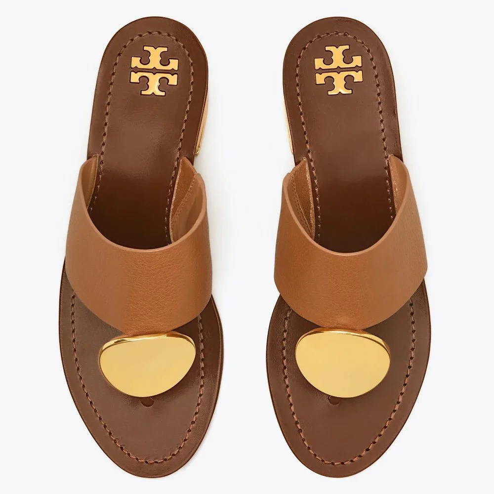 Tory Burch PATOS DISK 45MM SANDAL Mou Brown Gold STUNNING AND COMFORTABLE! - Picture 5 of 10